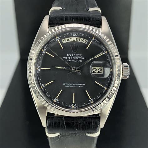 rolex 1803 white gold black dial|rolex day date wrist watch.